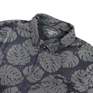 Golf America Mens Large Polo Shirt Navy Blue Tropical Monstera Leaf Print L